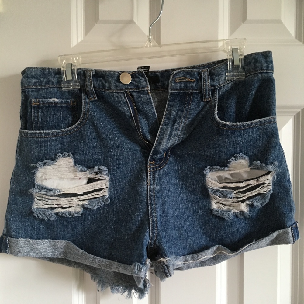High Waisted Distressed Denim Shorts